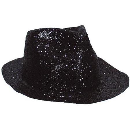 Borsalinohoed Plastic Glitter Zwart | | Gangsterhoed | Glitter zwart | Glitter hoed | maffia